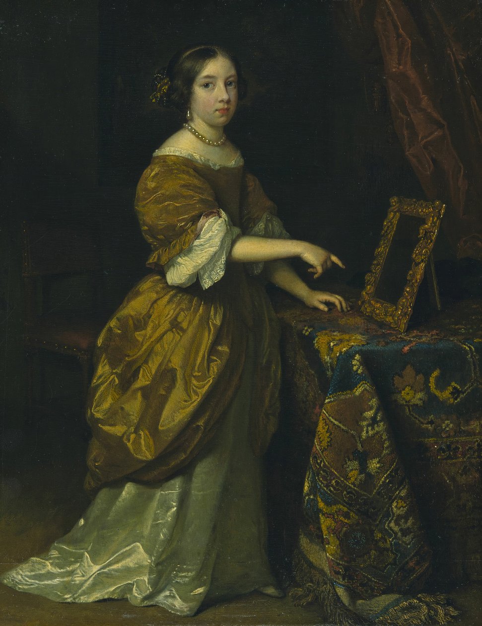 Ragazza davanti a uno specchio, 1668 da Gaspar Netscher