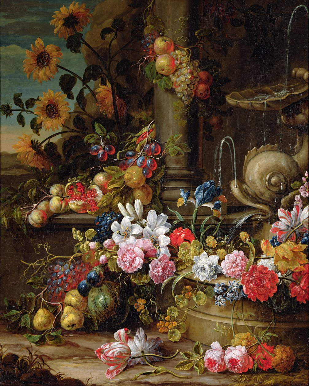 Natura morta di frutta e fiori da Gaspar Pieter II Verbruggen