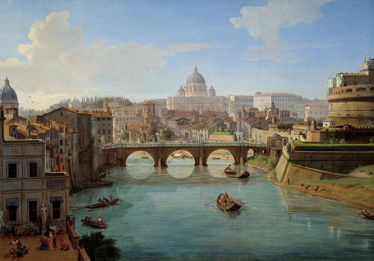 Veduta della Basilica di San Pietro a Roma, dettaglio del dipinto "Veduta del Castello di Sant