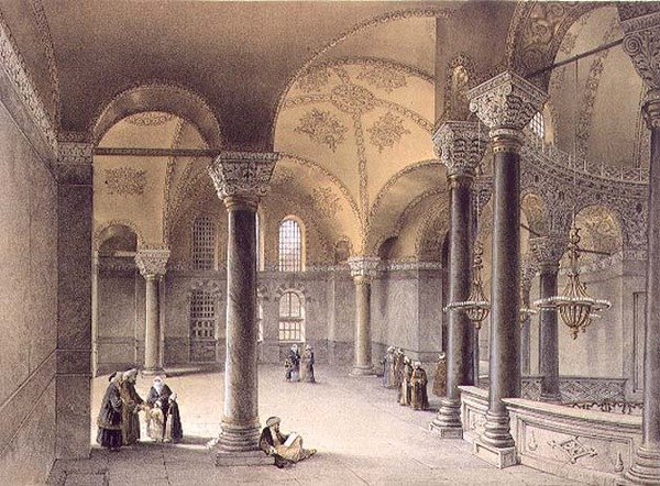 Haghia Sophia, tavola 14: la Galleria Orientale, inciso da Louis Haghe da Gaspard (after) Fossati