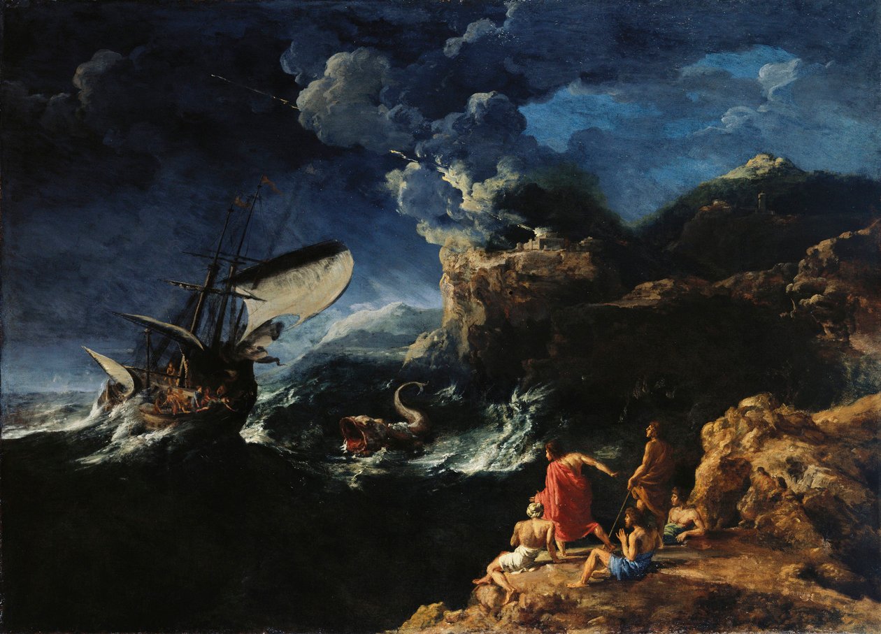 Paesaggio marino con Giona e la balena da Gaspard Dughet