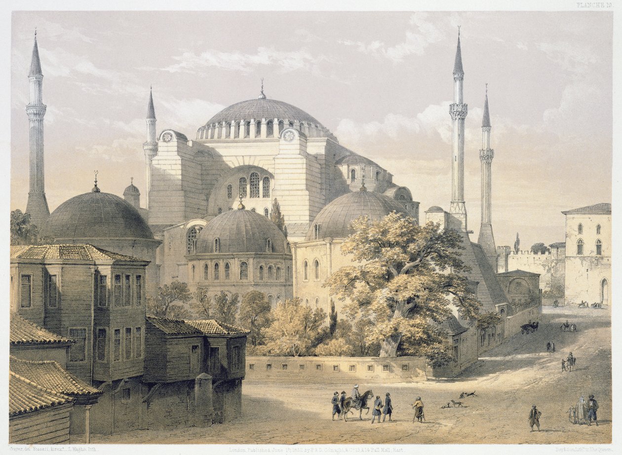 Haghia Sophia, tavola 19: vista esterna della moschea, inciso da Louis Haghe (1806-85) pubblicato 1852 da Gaspard Fossati