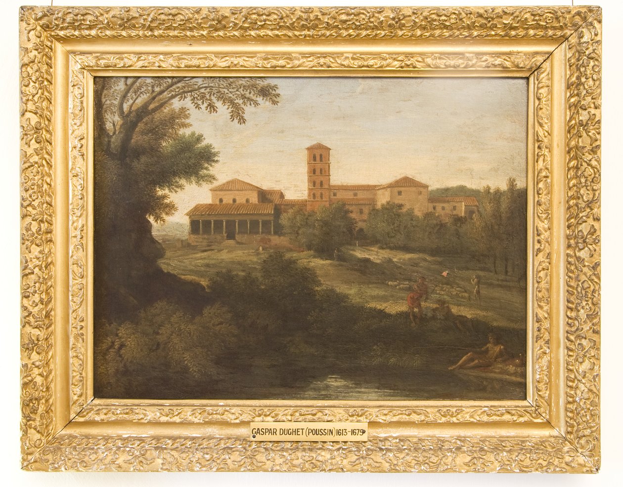 Paesaggio classico con un uomo che guida un gregge di pecore da Gaspard Poussin Dughet