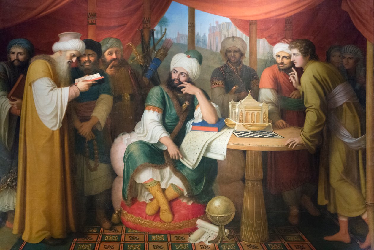 Harun Al Rashid nella sua tenda con i saggi dell