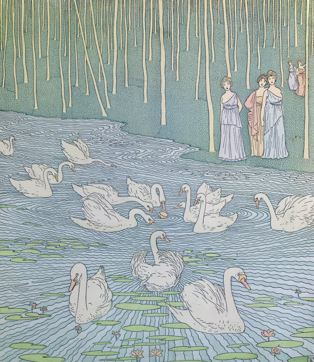 Nausicaa e le sue compagne che giocano con una palla, illustrazione dal Libro 6 dell