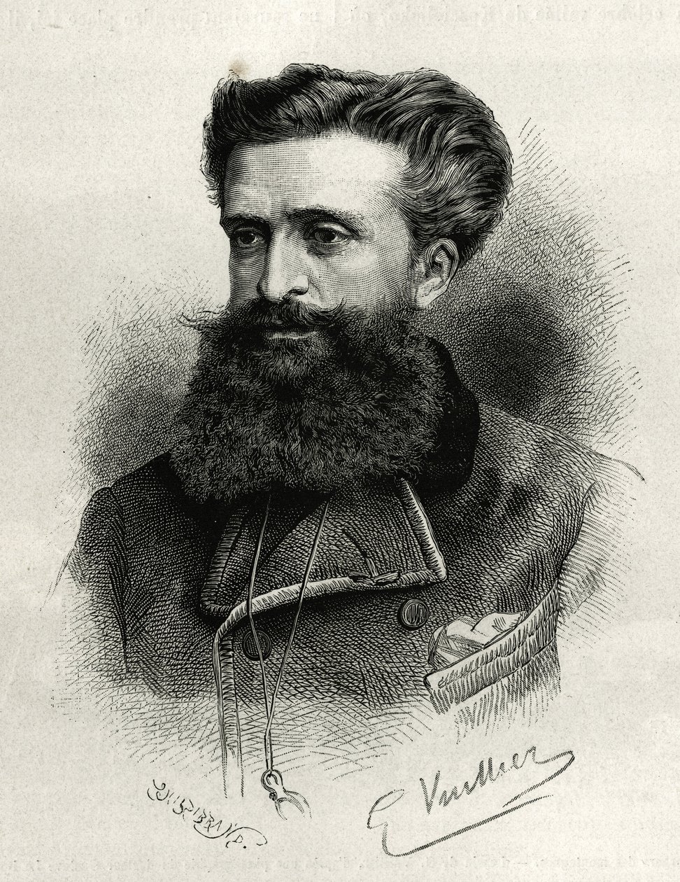 Ritratto del Dr. Gustave Lebon (1841-1931). Incisione di G.Vuillier, per illustrare la storia La Siria di oggi, di M.Lortet, decano della Facoltà di Medicina di Lione, incaricato di una missione scientifica dal Ministero dell