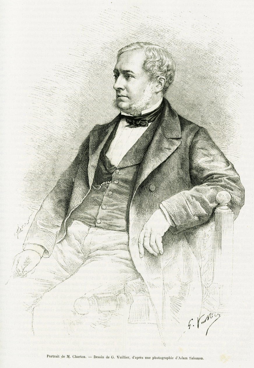 Ritratto di Edouard Charton. Incisione di G.Vuillier, da una fotografia di Adam Salomon, per illustrare l