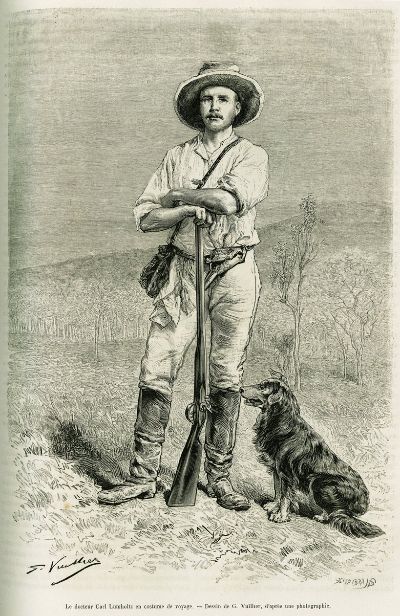 Ritratto del viaggiatore autore Carl Lumholtz (incisione) da Gaston Vuillier