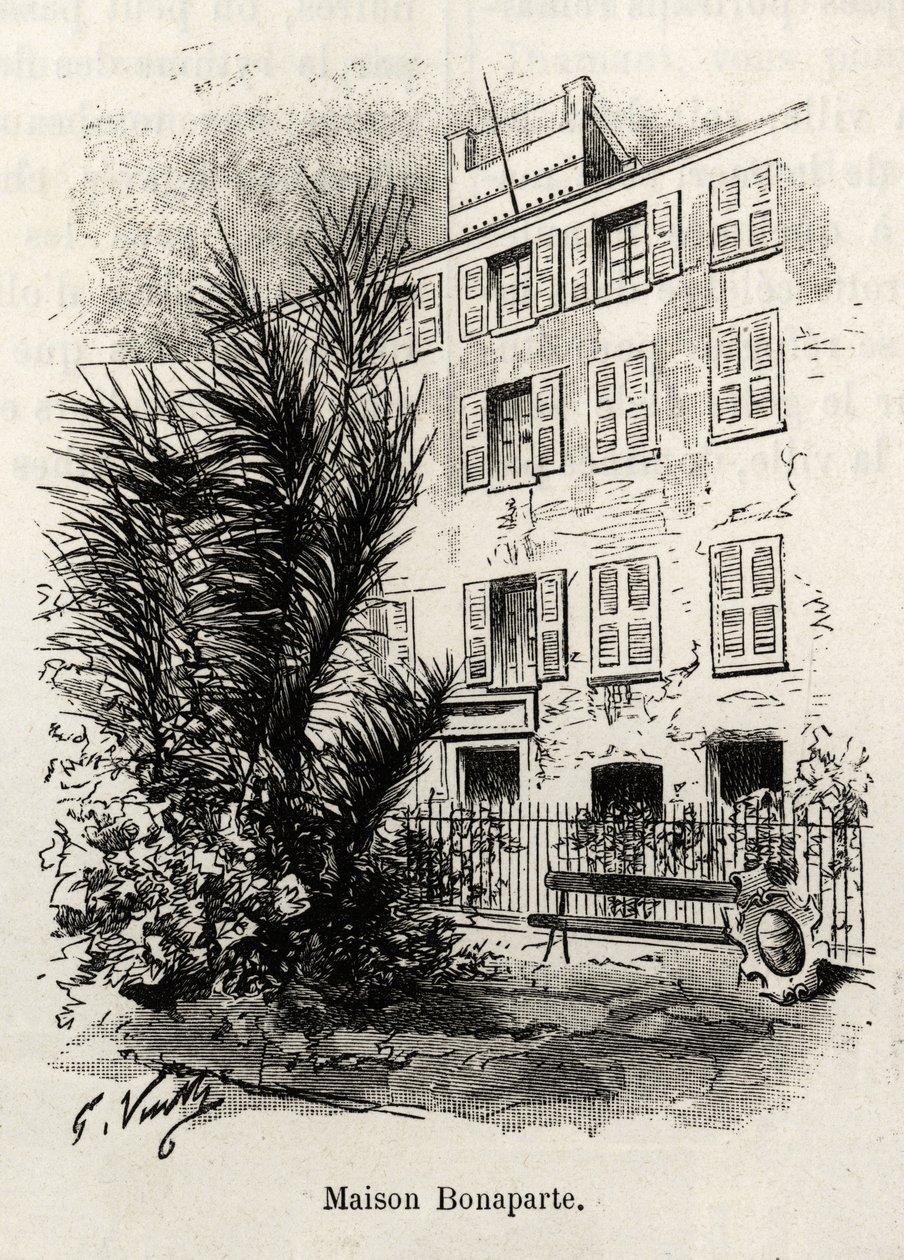 La facciata della casa Bonaparte, in cui Napoleone Bonaparte (1769-1821) non è (incisione) da Gaston Vuillier