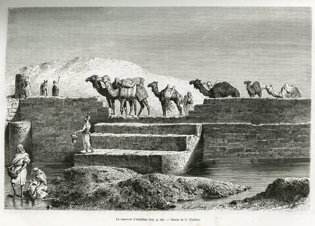 Il serbatoio di Abdallah (Arabia Saudita). Incisione di G.Vuillier, per illustrare la storia "pellegrinaggio al Nedjed, culla della razza araba", di Lady Anna Blunt, nel 1878-1879, pubblicata in Le tour du monde, sotto la direzione di Edouard Charton (1807 da Gaston Vuillier
