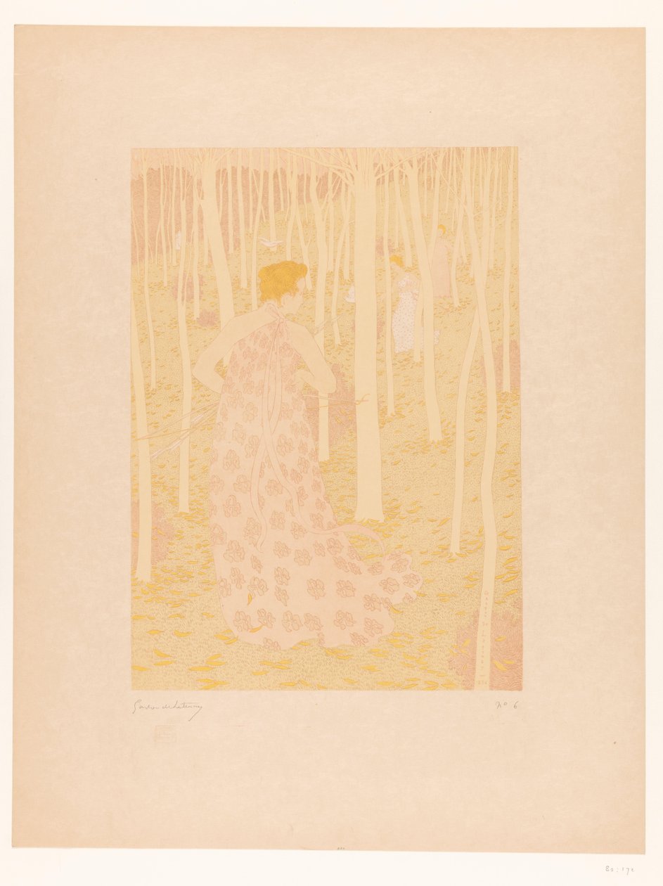 Donne a caccia in un bosco da Gaston de Latenay (signed by artist)