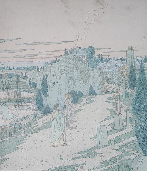Ulisse incontra la dea Minerva travestita da ragazza con una brocca, illustrazione dal Libro 6 dell
