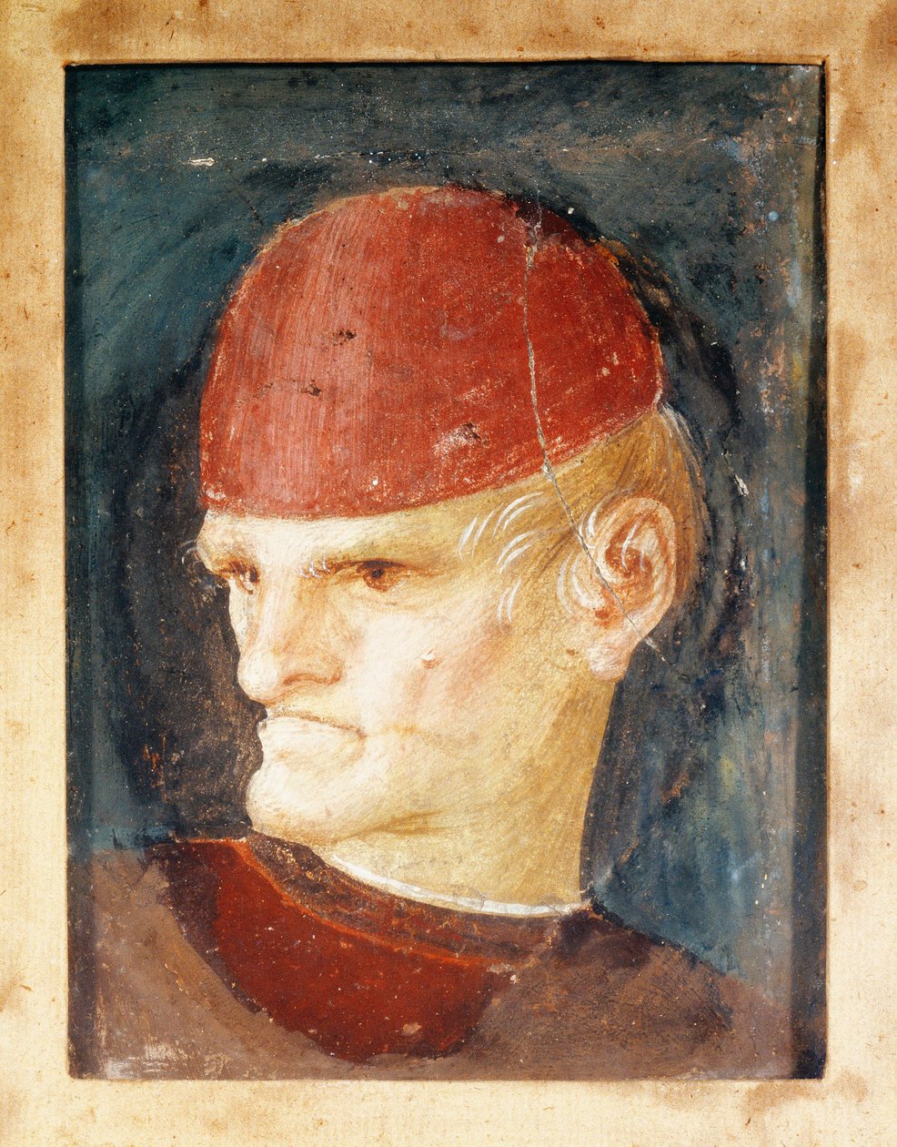 Italia, Varallo, Frammento di affresco di una testa da Gaudenzio Ferrari