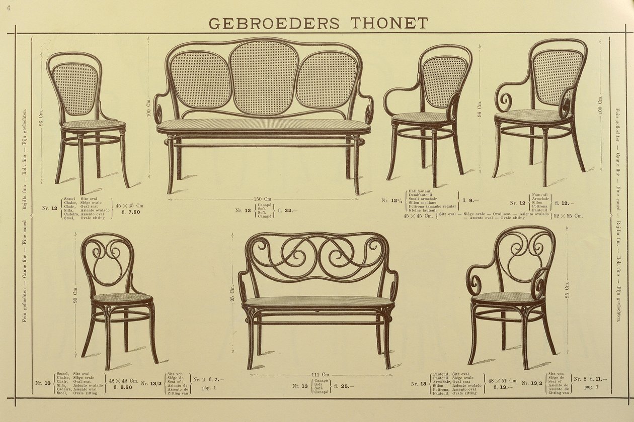 Catalogo di sedie e divani dei fratelli Thonet, disegno, Austria da Gebruder Thonet