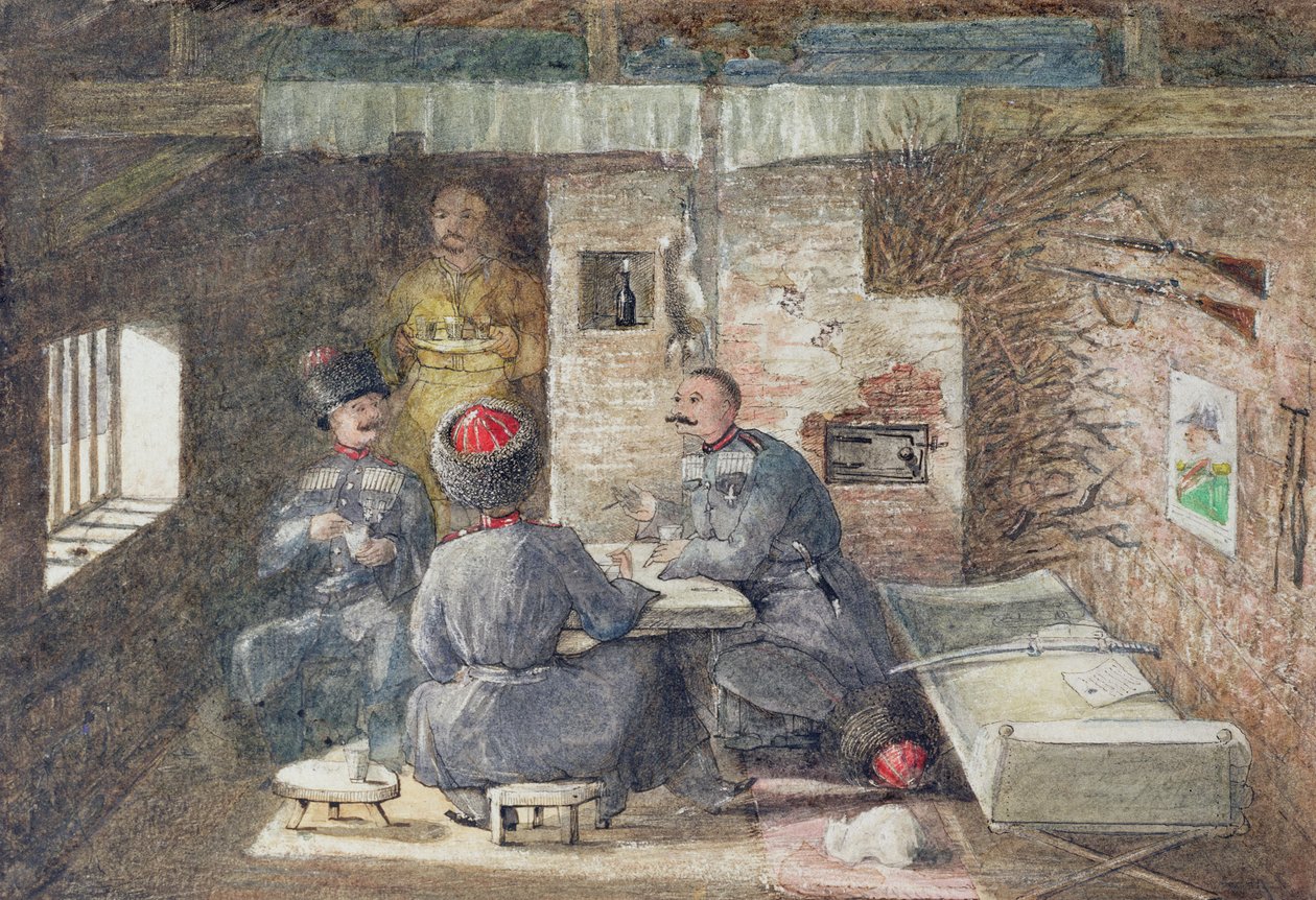 Interno di una capanna cosacca in Russia, 12 miglia a ovest di Kertch, 1855 da General E.W. Wray