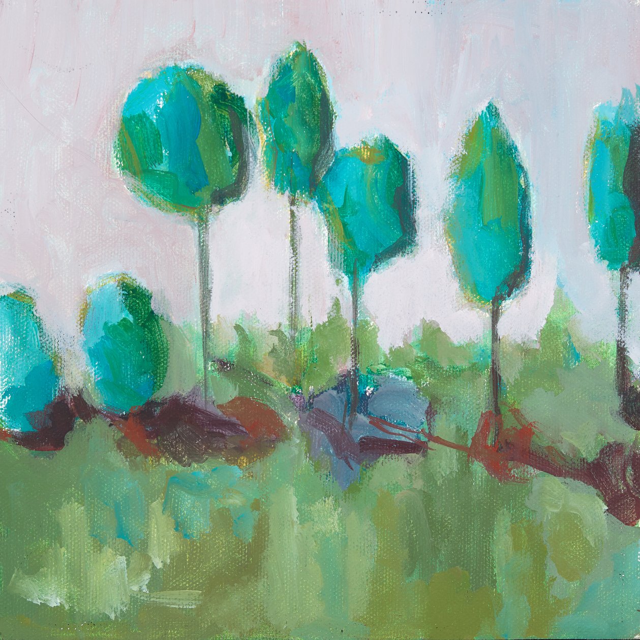 Fila di alberi (acrilico su tavola) da Genevieve French
