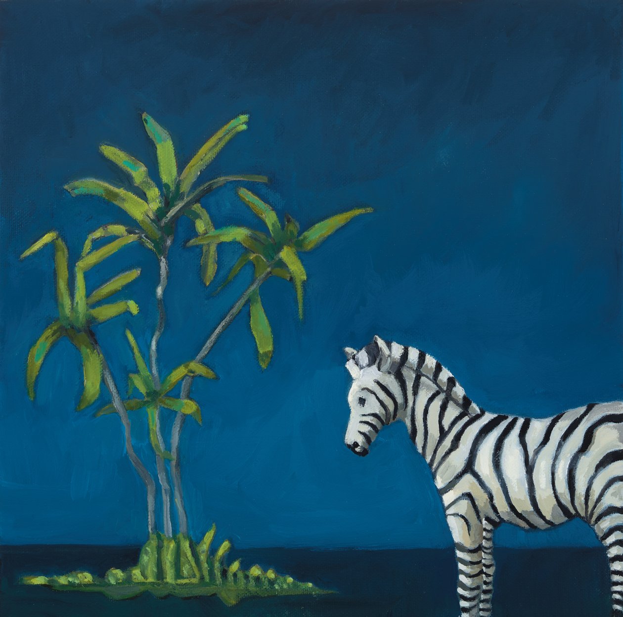 Zebra con palma, 2019 (olio su tela) da Genevieve French