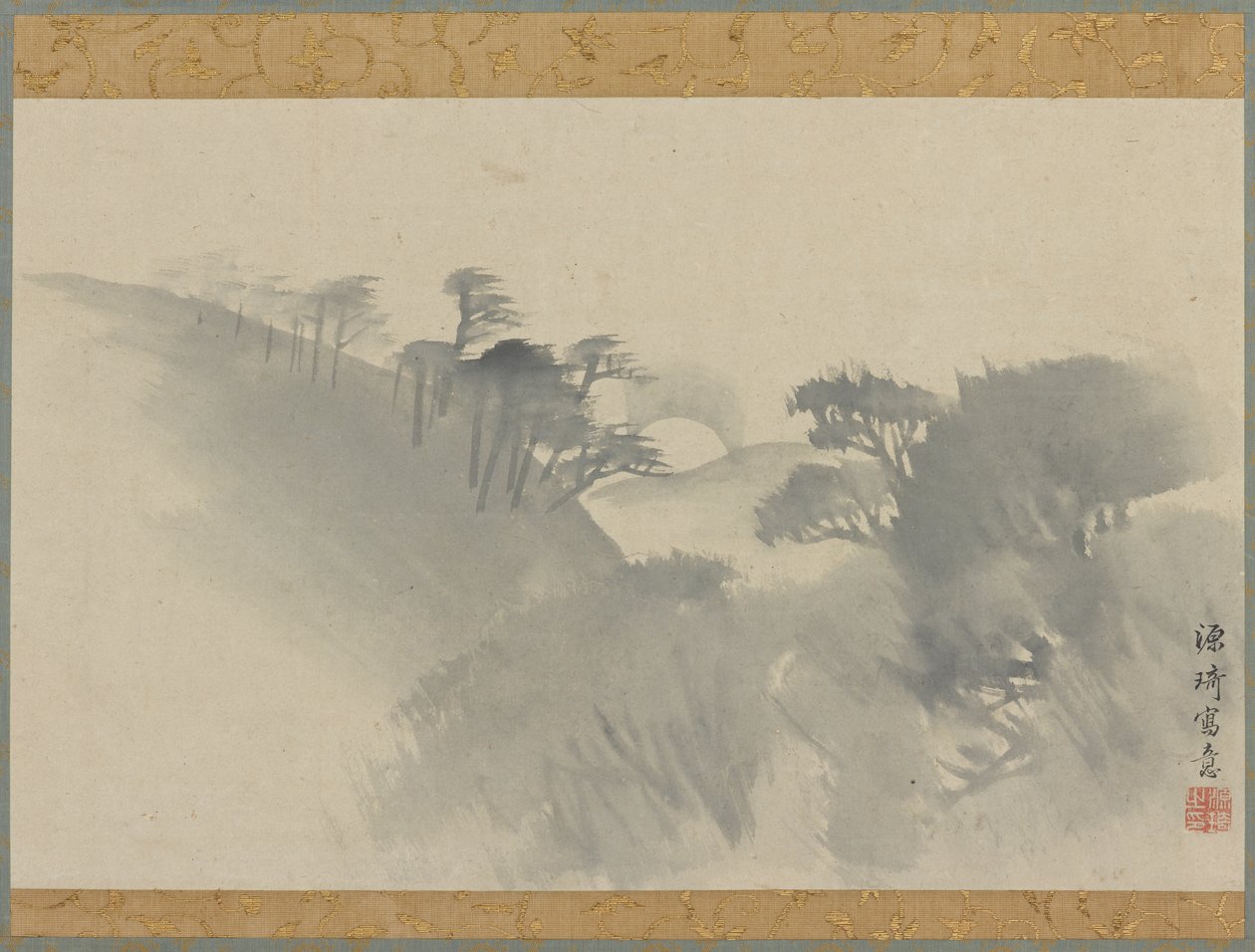 Paesaggio con collina, alberi e sorgere della luna, periodo Edo, 1747-1868 da Genki