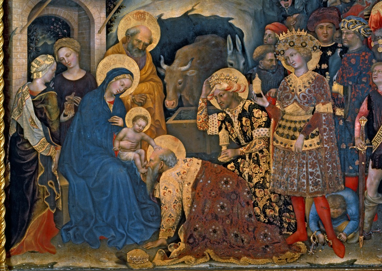 Adorazione dei Magi, dettaglio della Vergine e del Bambino con tre re (dettaglio) da Gentile da Fabriano