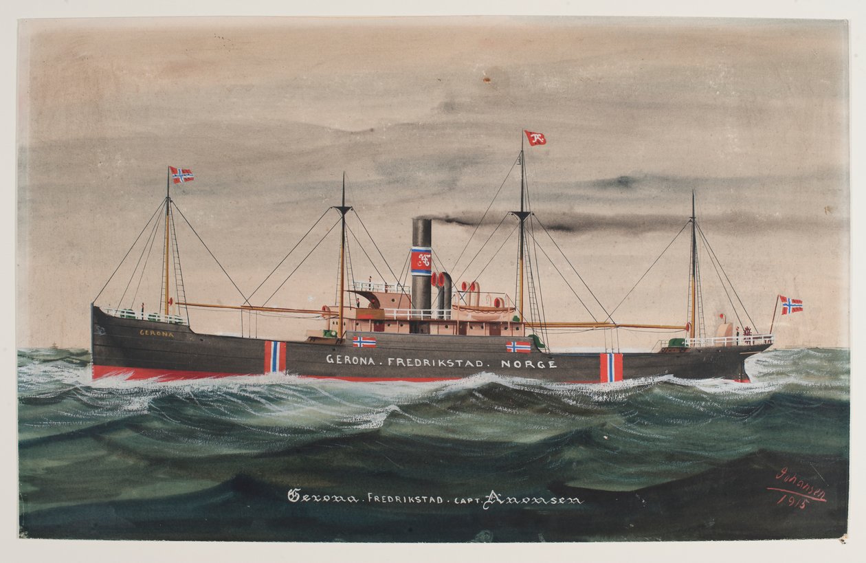 Acquerello con GERONA da Fredrikstad, Norvegia. Firmato Joansen da Geo Johansen