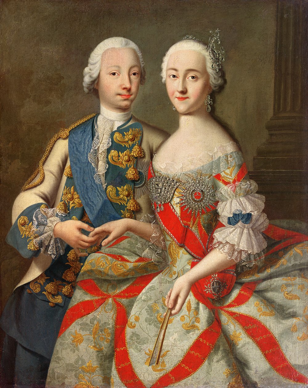 Ritratto di Caterina la Grande (1729-96) e del principe Petr Fedorovich (1728-62) 1740-45 da Georg Christoph Grooth