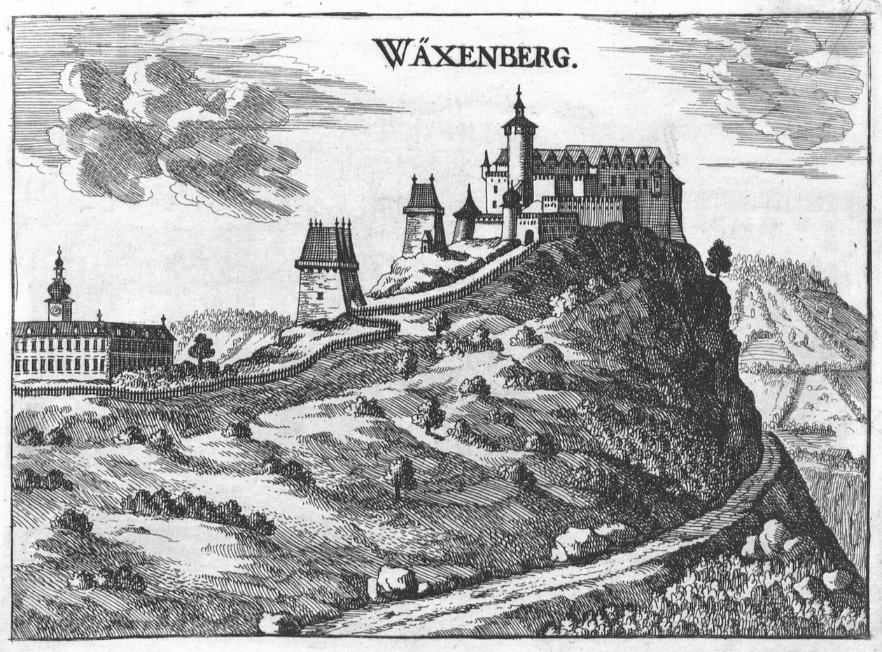 Castello di Waxenberg in Alta Austria, disegno di M. Vischer 1674 da Georg Matthaus Vischer