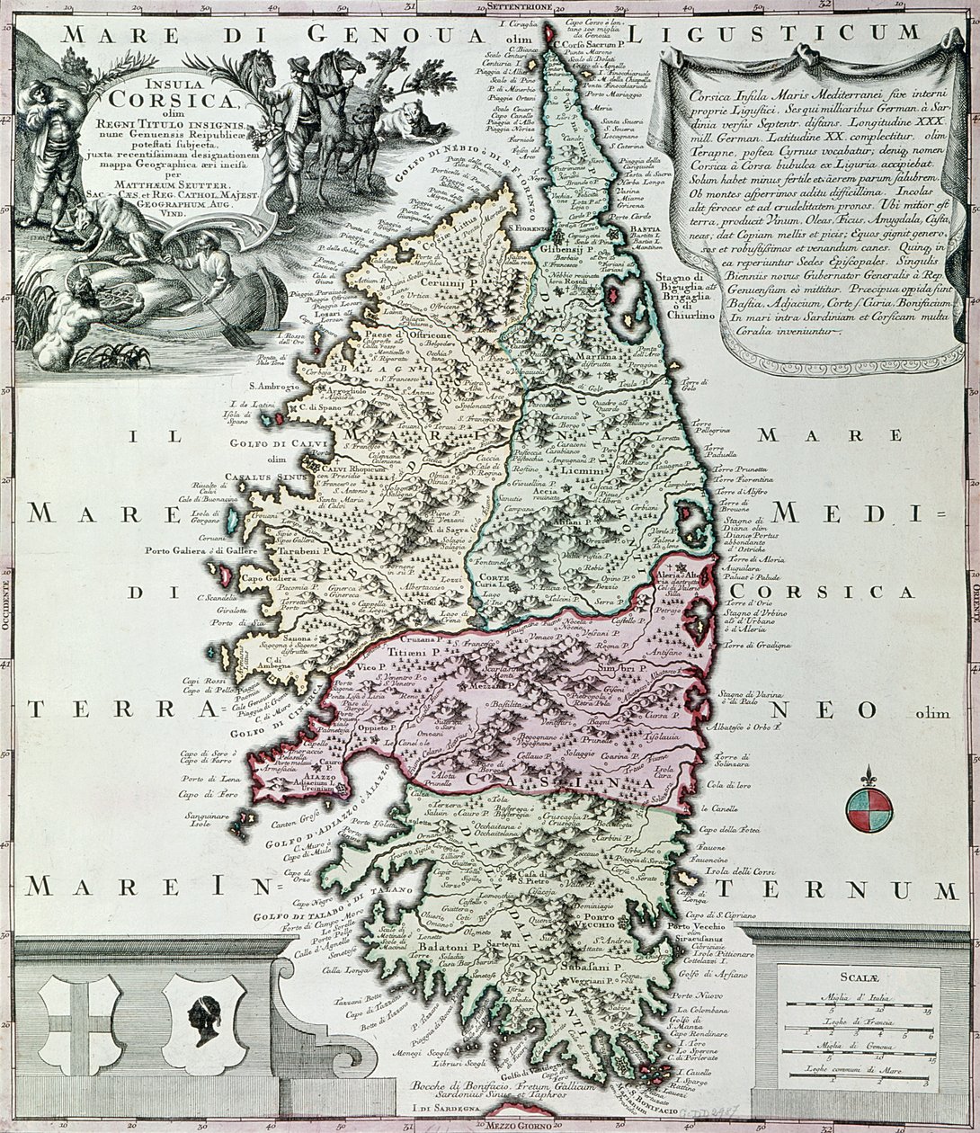 Mappa della Corsica da Georg Matthäus Seutter
