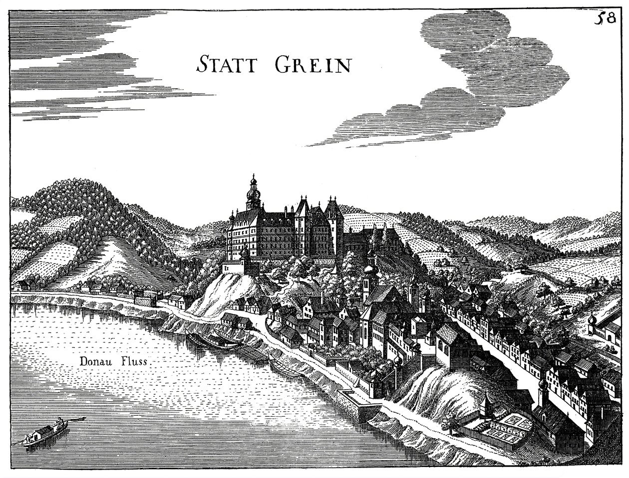 Veduta della città di Grein da Georg Matthaus Vischer