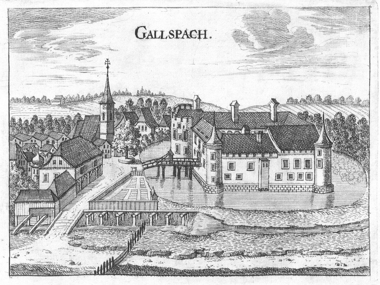 Incisione, veduta del castello di Gallspach, Alta Austria da Georg Matthaus Vischer