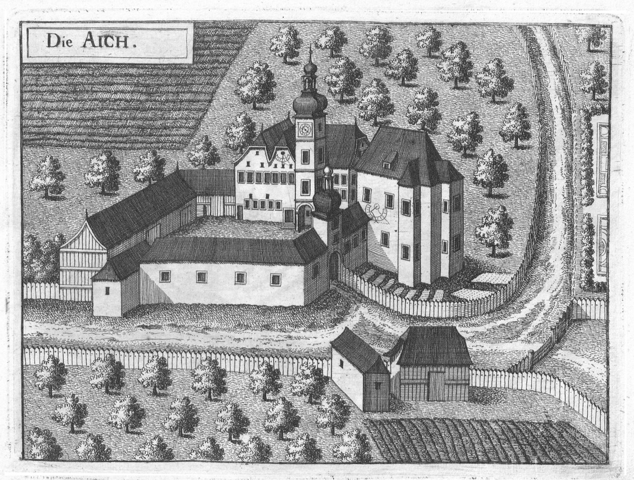 Castello di Aich intorno al 1674 da Georg Matthäus Vischer.