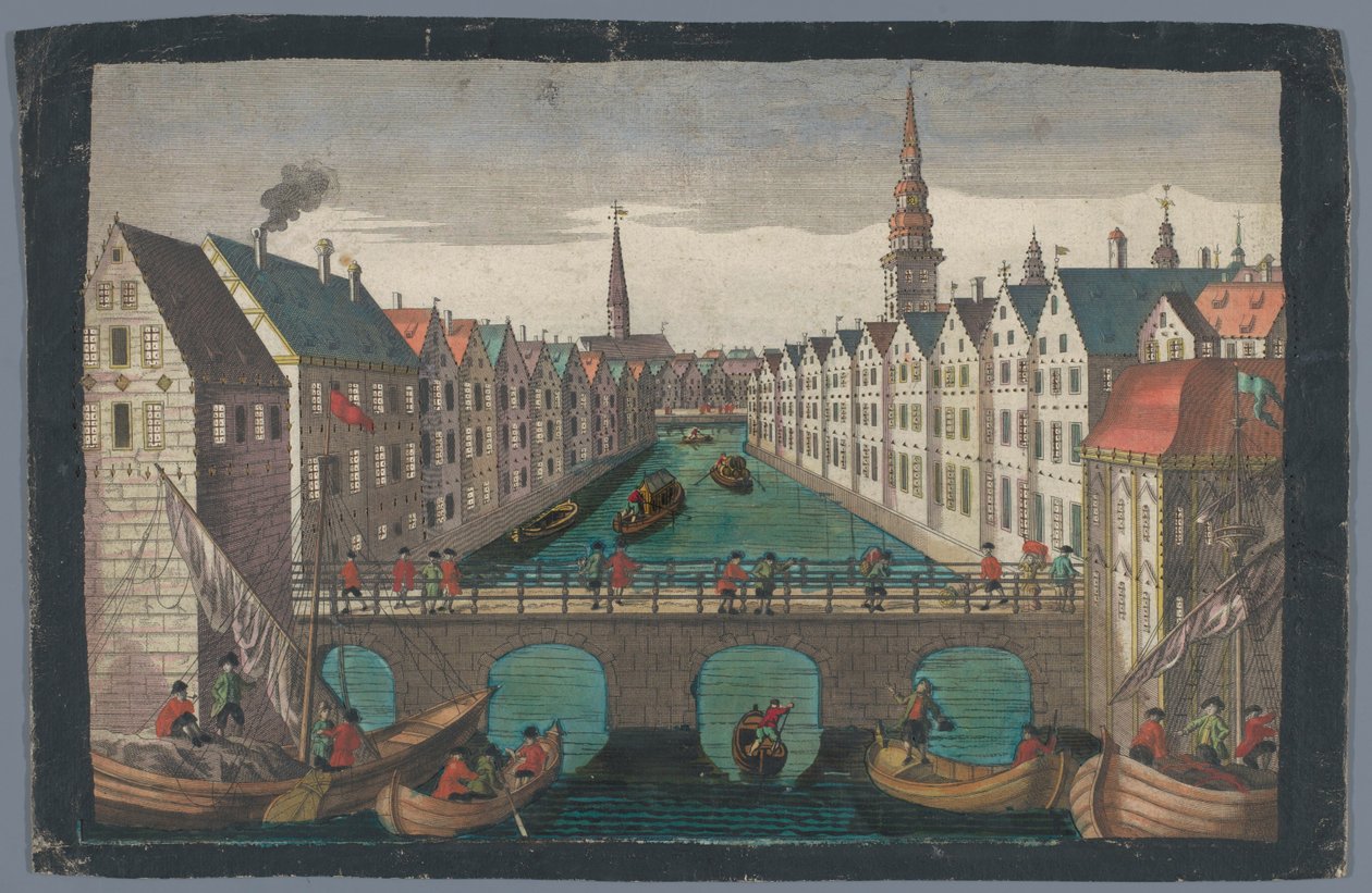 Veduta della Nikolaifleet di fronte alla Chiesa di San Nicola ad Amburgo (Prospect gegen St. Nicolai Kirche zu Hamburg) da Georg Balthasar Probst (possibly)