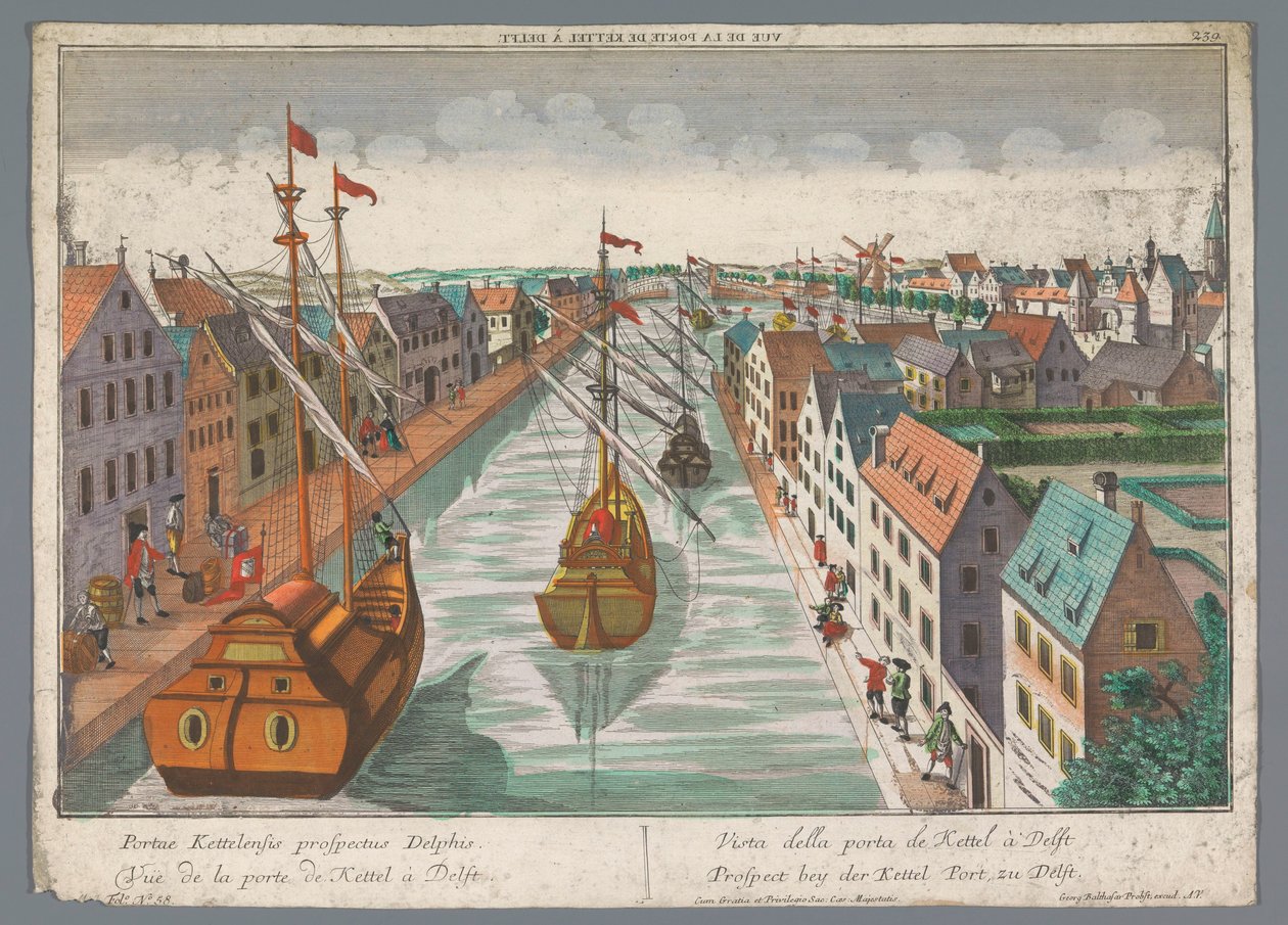 Vista su un canale nei pressi della Ketelpoort a Delft da Georg Balthasar Probst