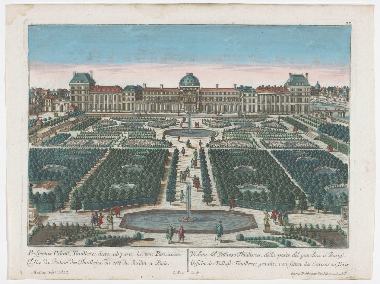 Vista del Palais des Tuileries a Parigi vista dal Jardin des Tuileries da Georg Balthasar Probst
