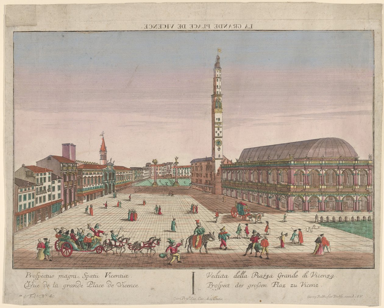 Veduta della Piazza dei Signori di Vicenza con carrozze trainate da cavalli e figure..., ca. 1750-1801 da Georg Balthasar Probst