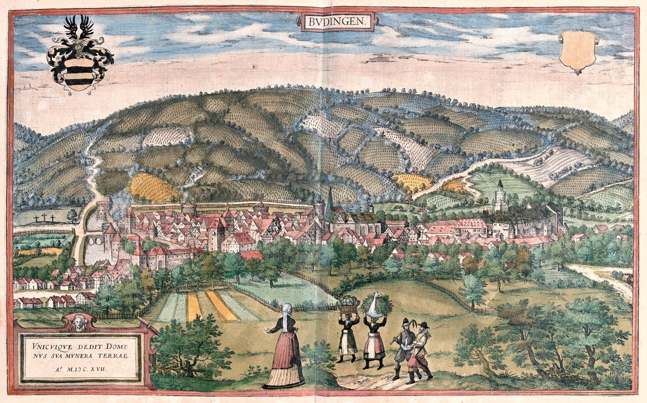 Budingen, Germania - in "Civitates Orbis Terrarum" di Georg Braun, Colonia 1617 da Georg Braun