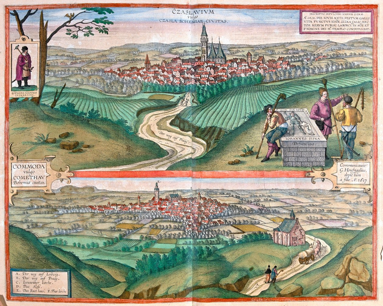 Caslav (Boemia) - Chomutov, Repubblica Ceca- in "Civitates Orbis Terrarum" di Georg Braun, Colonia 1617 da Georg Braun