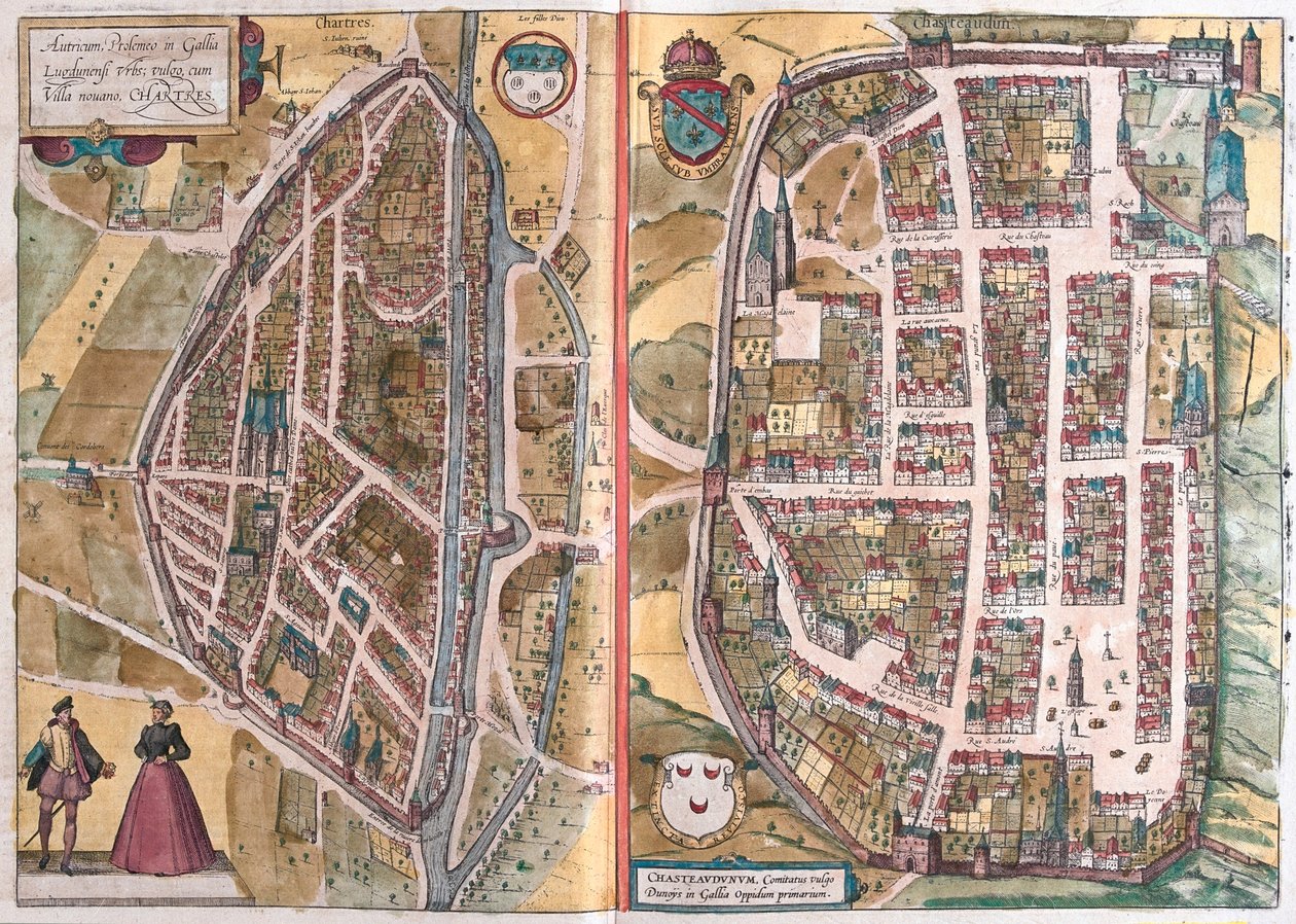 Chartres, Francia, in "Civitates Orbis Terrarum" di Georg Braun, Colonia 1617, da Georg Braun