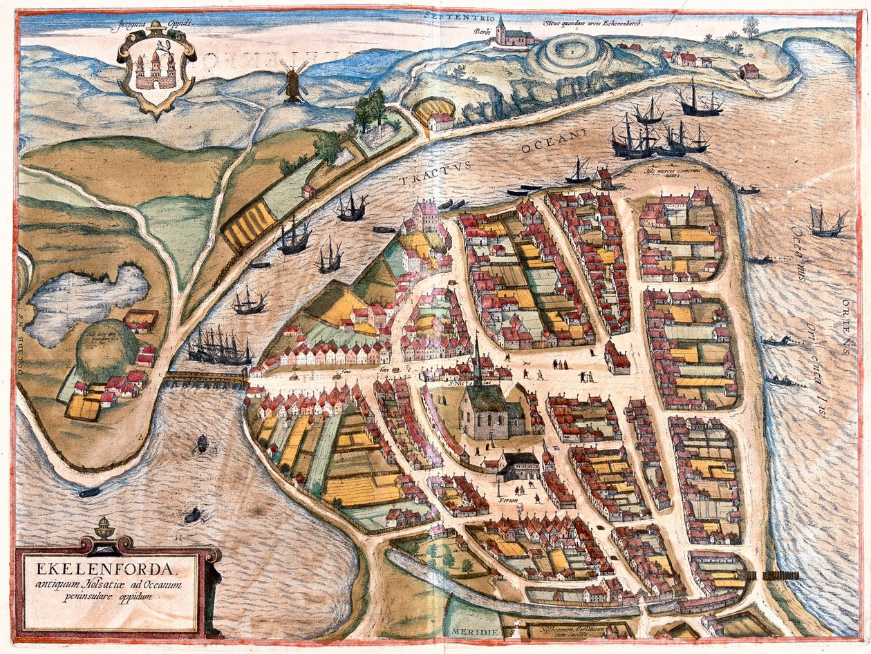 Eckernforde, Germania - in "Civitates Orbis Terrarum" di Georg Braun, Colonia 1617 da Georg Braun