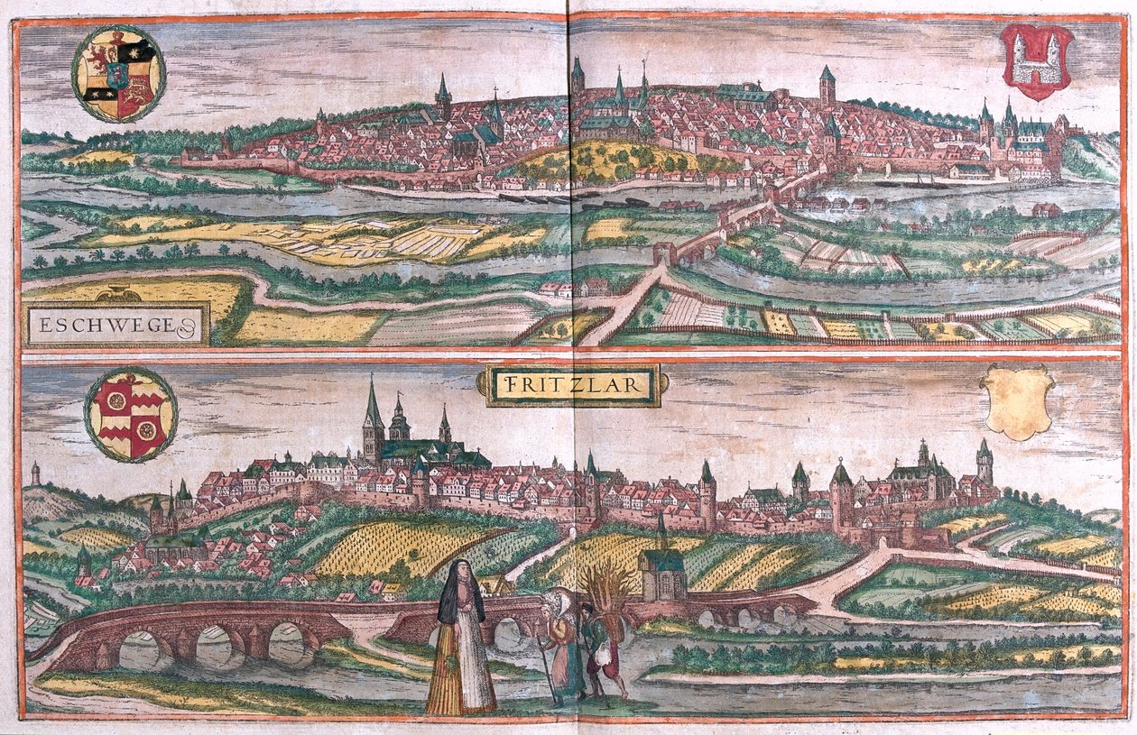 Eschwege e Fritzlar, Germania - in "Civitates Orbis Terrarum" di Georg Braun, Colonia 1617 da Georg Braun