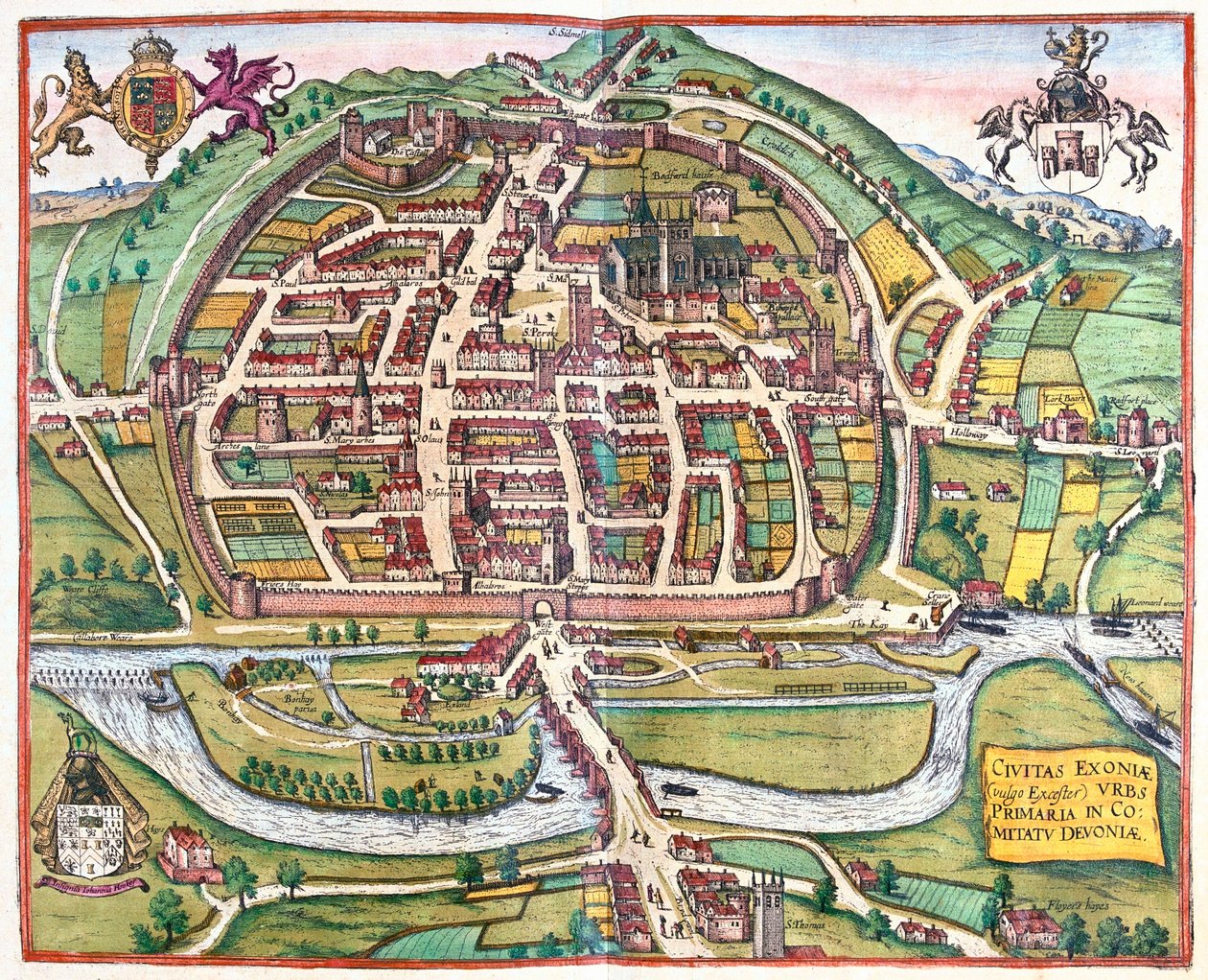 Exter, Inghilterra - in "Civitates Orbis Terrarum" di Georg Braun, Colonia 1617 da Georg Braun