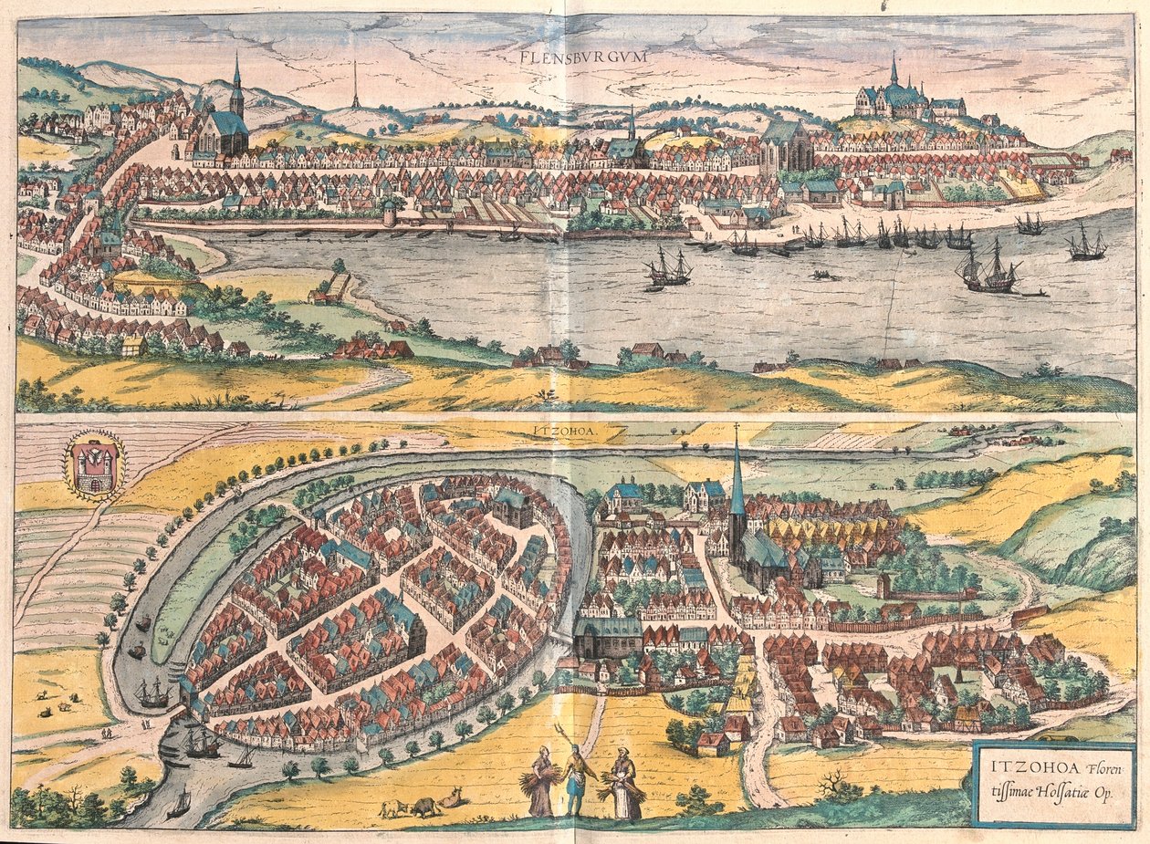 Flensburg - Itzehoe, Germania - in "Civitates Orbis Terrarum" di Georg Braun, Colonia 1617 da Georg Braun