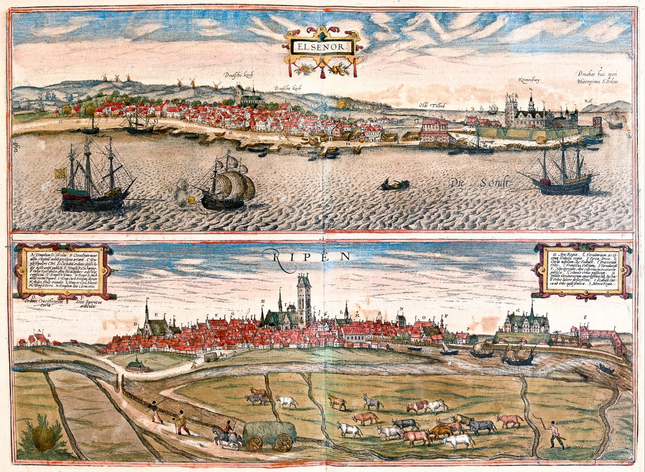 Helsingor (Helsimor - Amleto), Danimarca - in "Civitates Orbis Terrarum" di Georg Braun, Colonia 1617 da Georg Braun