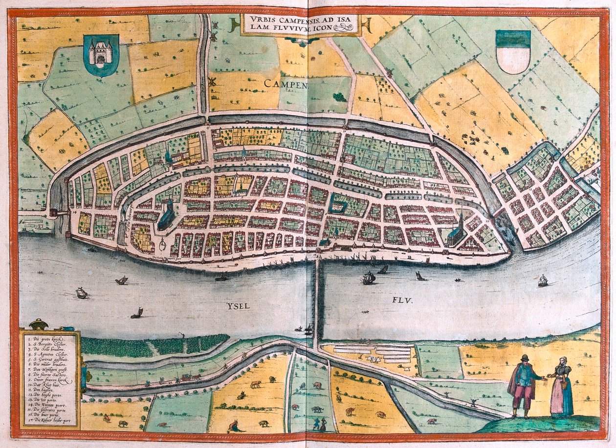 Kampen e il fiume Ysel, Paesi Bassi - in "Civitates Orbis Terrarum" di Georg Braun, Colonia 1617 da Georg Braun