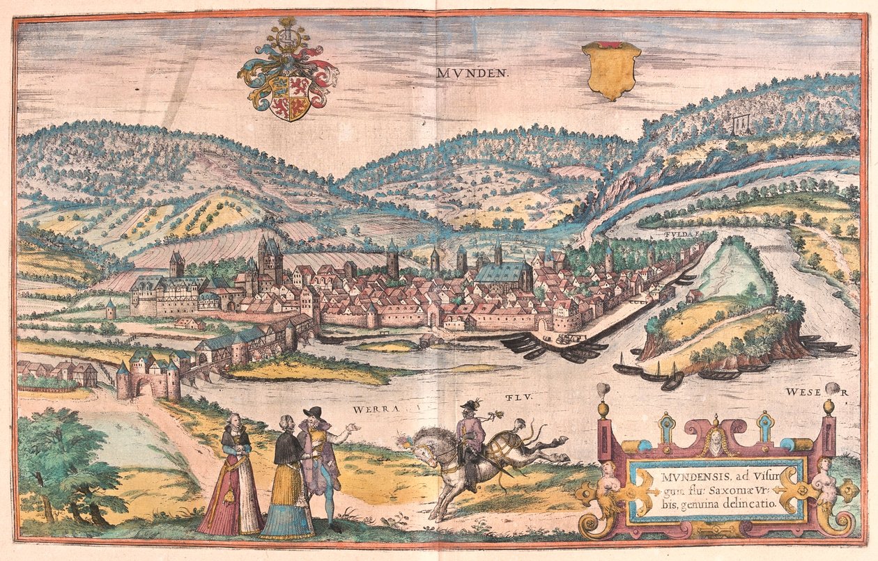 Munden, Hanoversch, Germania - in "Civitates Orbis Terrarum" di Georg Braun, Colonia 1617 da Georg Braun