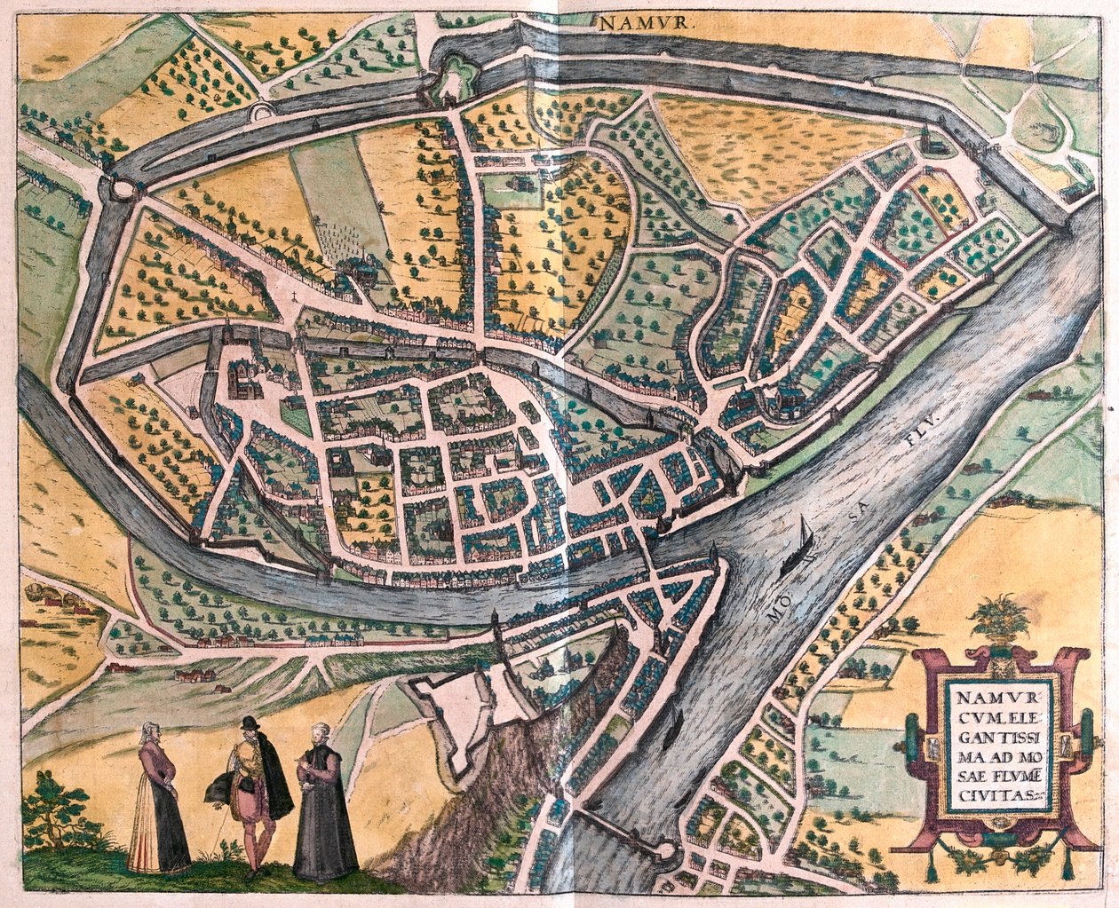 Namur e il fiume Mosa, Belgio - in "Civitates Orbis Terrarum" di Georg Braun, Colonia 1617 da Georg Braun