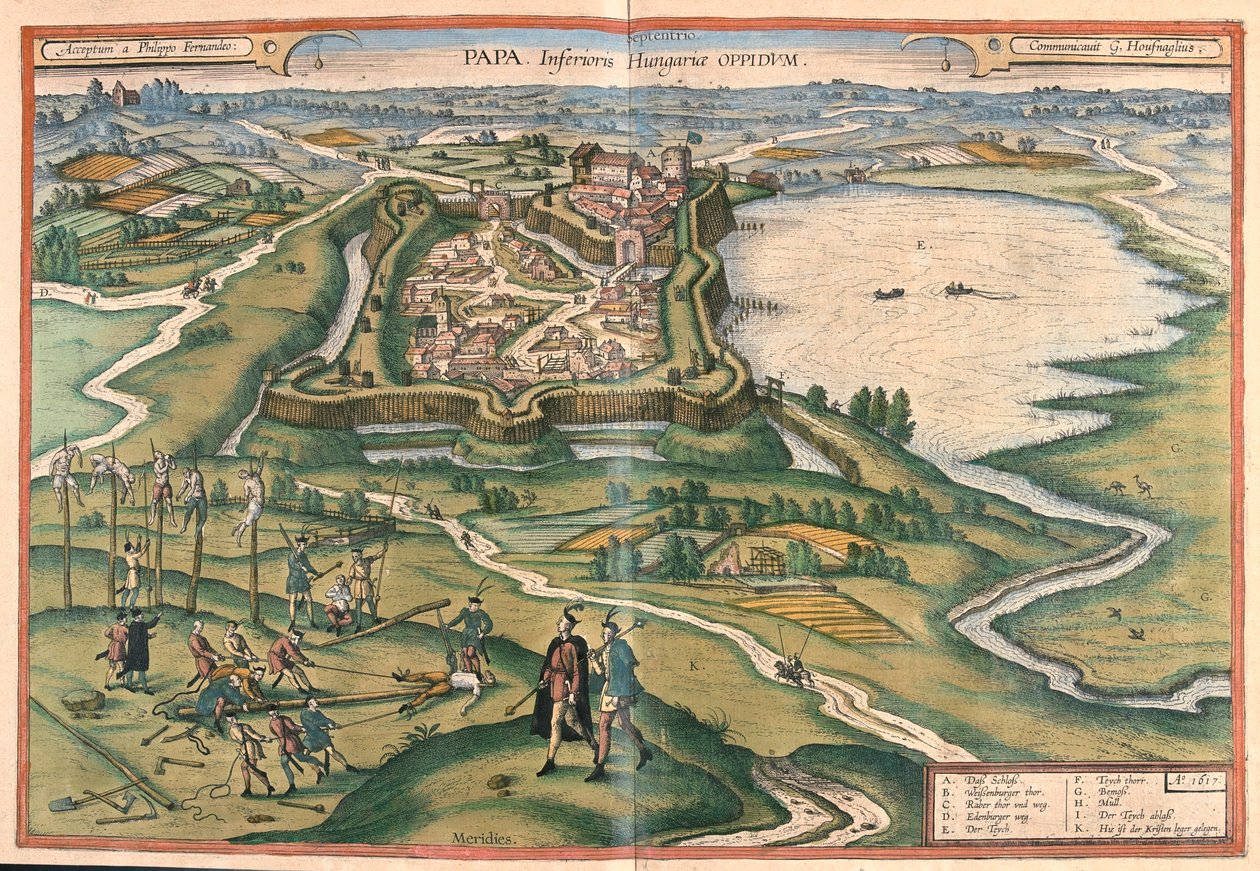 Papa, Ungheria - in "Civitates Orbis Terrarum" di Georg Braun, Colonia 1617 da Georg Braun