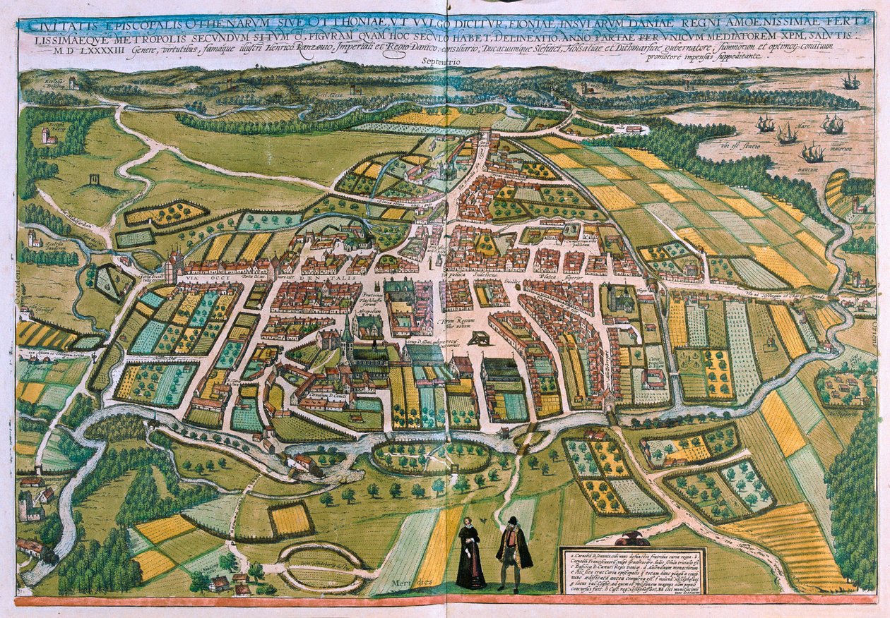 Pianta di Odense, Danimarca, in "Civitates Orbis Terrarum" di Georg Braun, Colonia 1617. da Georg Braun