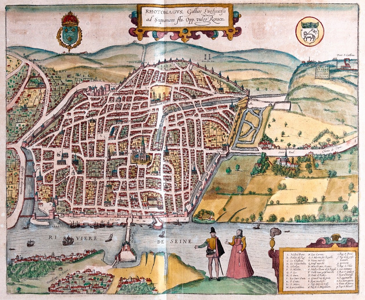 Rouen - Francia, in "Civitates Orbis Terrarum" di Georg Braun, Colonia 1617 da Georg Braun