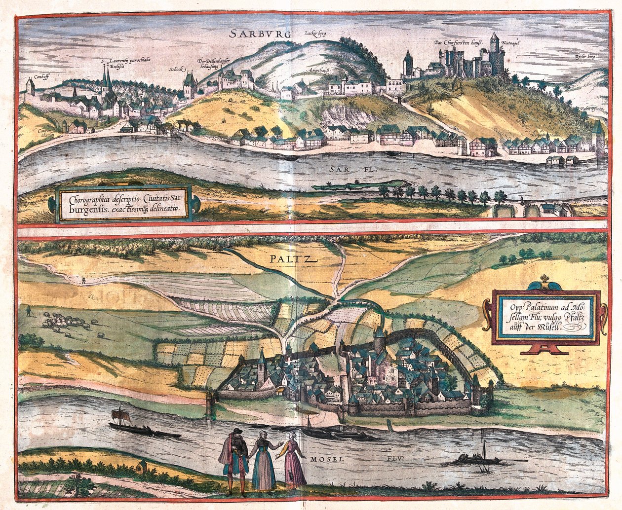 Saarburg, Pfalzel, Germania - in "Civitates Orbis Terrarum" di Georg Braun, Colonia 1617 da Georg Braun