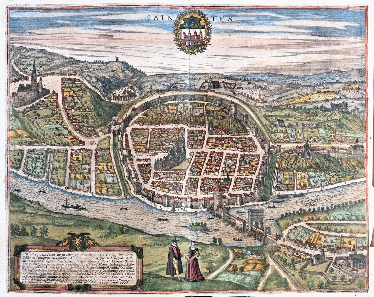 Saintes, Francia - in "Civitates Orbis Terrarum" di Georg Braun, Colonia 1617 da Georg Braun